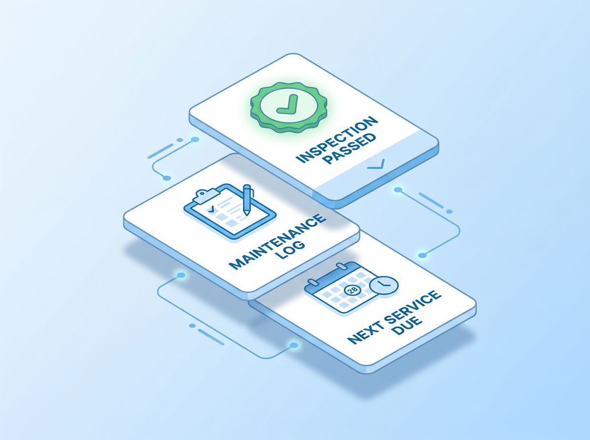 Inspection records, maintenance logs, and next service dates organized in a single compliance system