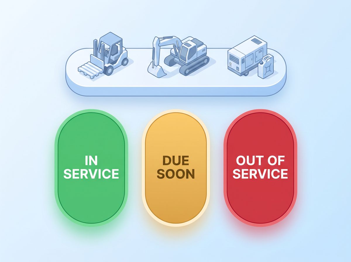 Fleet status board showing equipment as in service, due soon, or out of service