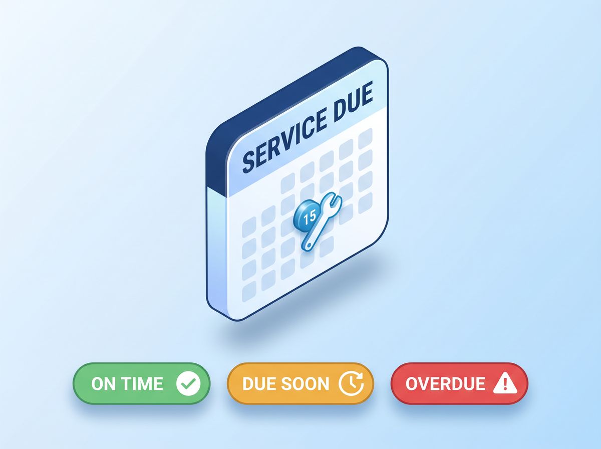 Service due calendar with on time, due soon, and overdue status indicators