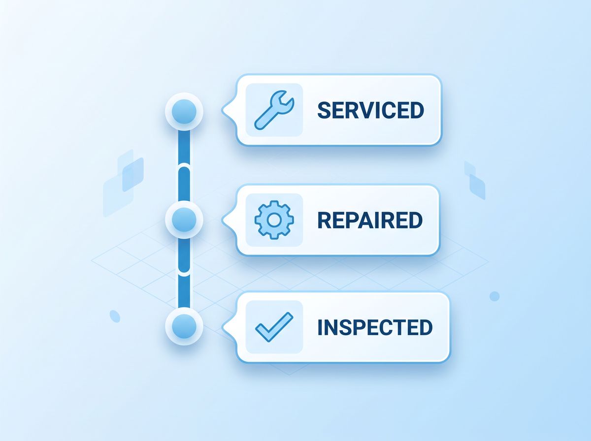 Service history timeline showing serviced, repaired, and inspected events