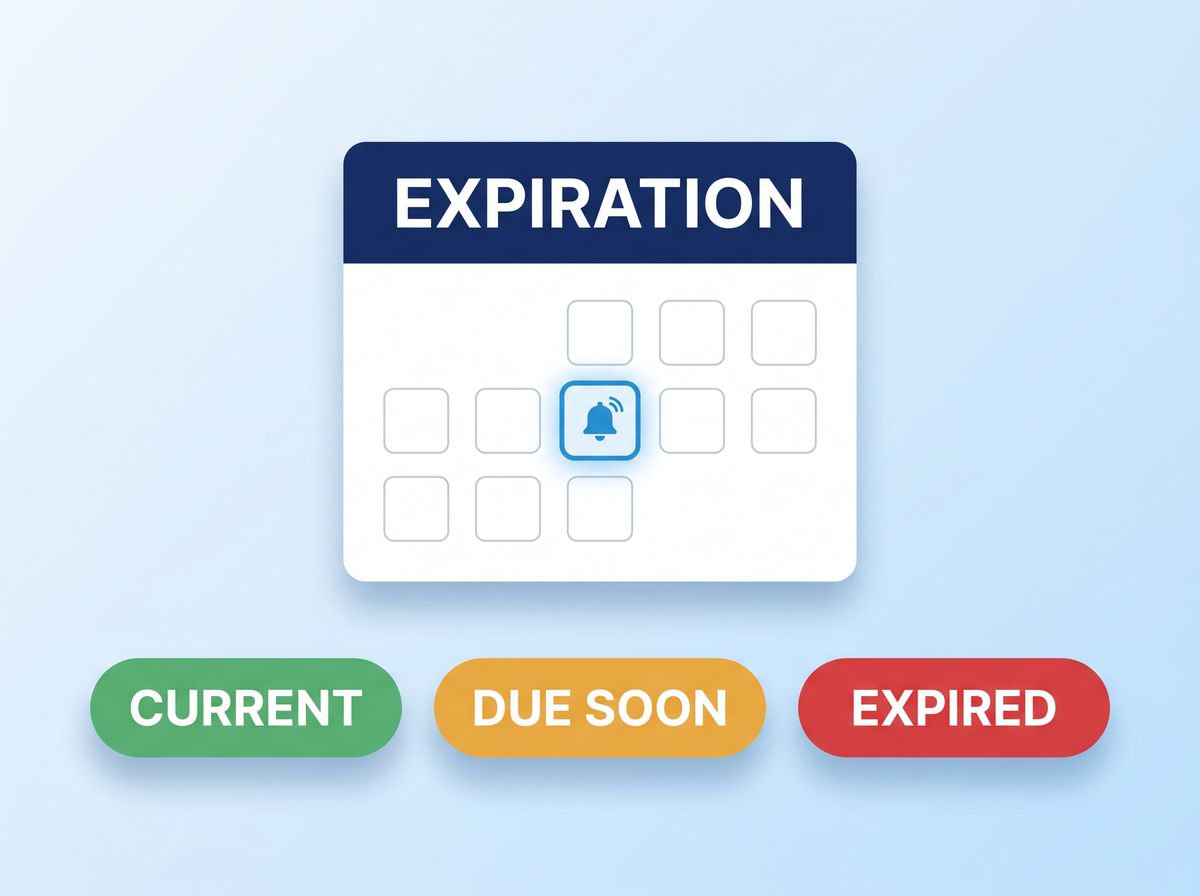 Expiration calendar with current, due soon, and expired status pills