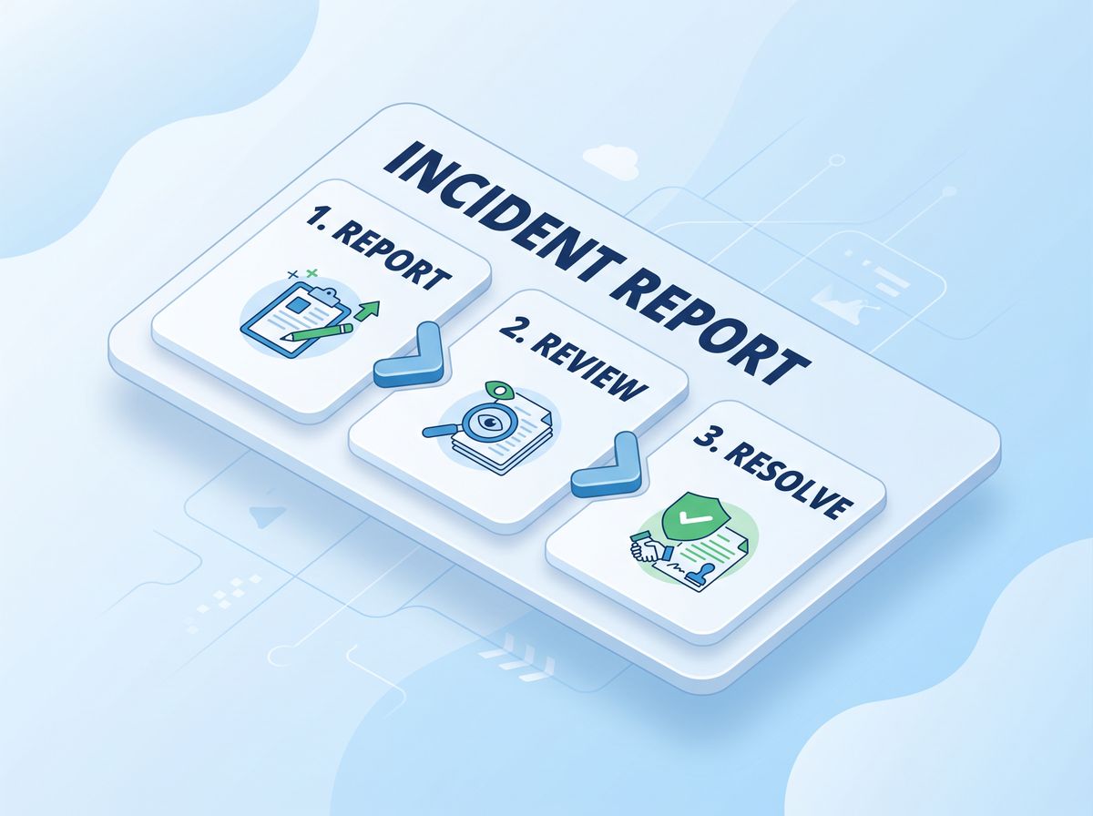 Three-step incident reporting workflow: report, review, resolve