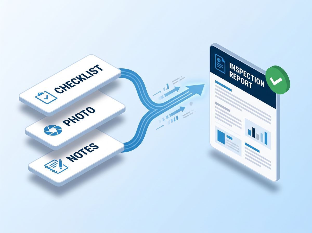 Checklist, photo, and notes data flowing into a unified inspection report