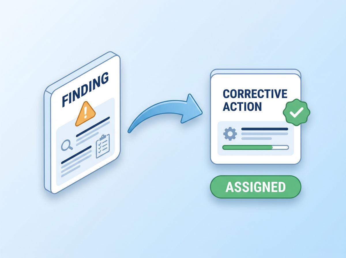 Inspection finding converting into an assigned corrective action