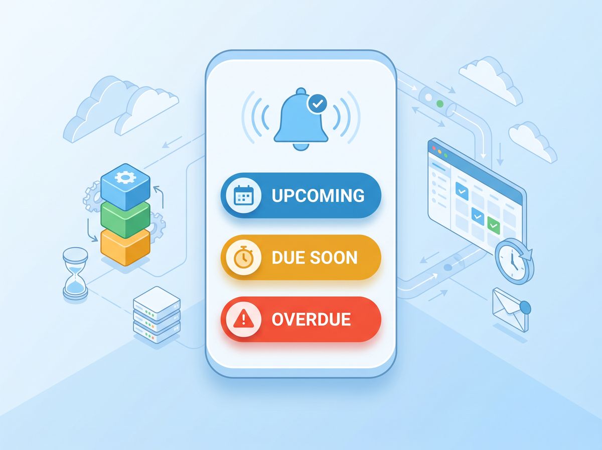 Notification panel with upcoming, due soon, and overdue alerts