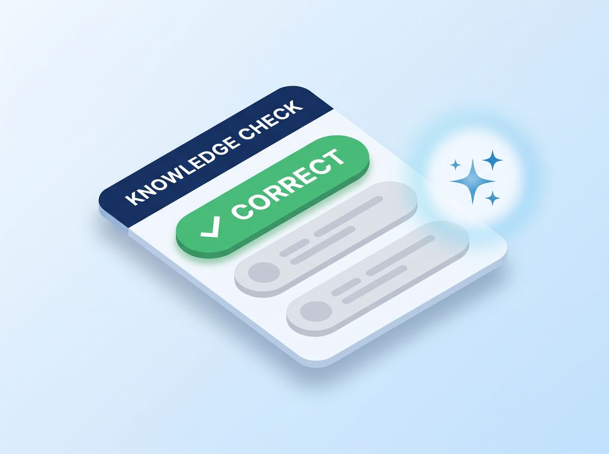 AI-assisted knowledge check showing a correct answer highlighted in green