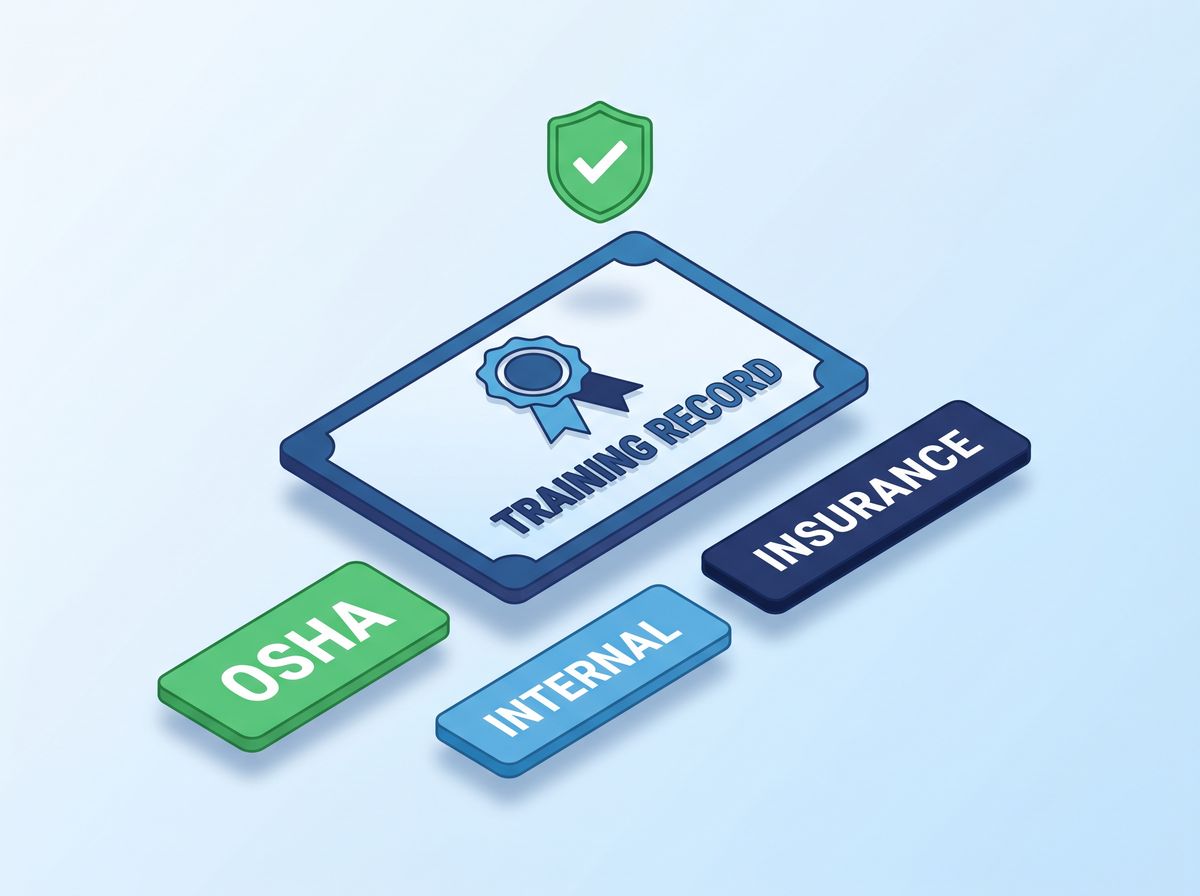 Training certificate with OSHA, internal, and insurance audit tags